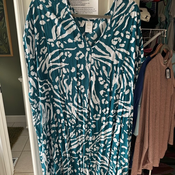 Anne Cole Teal Blue Dolman Sleeve V-Neck Beach Swim Coverup Plus 18-20 - Picture 1 of 2